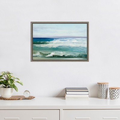 Azure Ocean Abstract Canvas Print with Greywash Frame