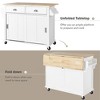 52.2 inch White Kitchen Cart with Rubber wood Drop-Leaf Countertop, Kitchen Island on 4 Wheels for Kitchen Dining Room - 4 of 4