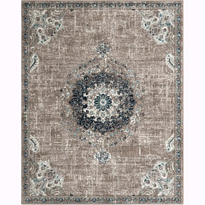 Gray and Beige Synthetic Medallion 8' x 10' Area Rug