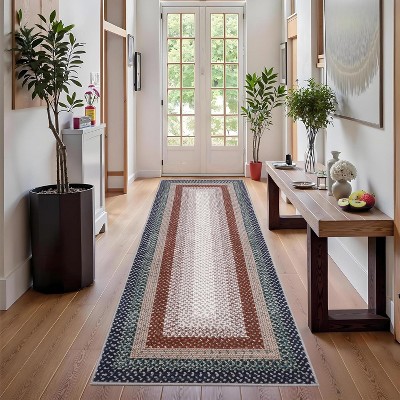 Vintage Braided Doormat, Washable Low-Pile Non-Slip Non-Shedding Small Rug for Entrance, Bedroom, Living Room, Kitchen, Farmhouse Decor