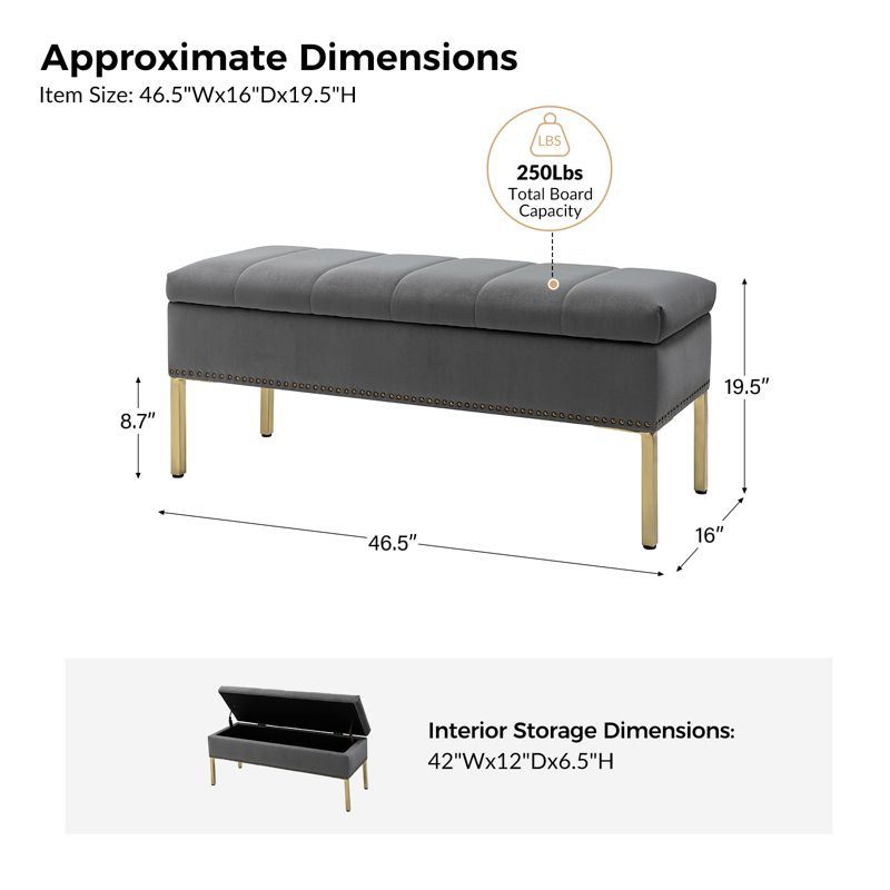 Eduard Tufted Upholstered Contemporary Velvet Flip-Top Storage Bench with Nailhead Trim |HULALA HOME, 4 of 10