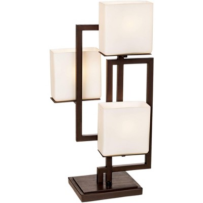 Possini Euro Design Modern Table Lamp with Table Top Dimmer Roman Bronze Metal Square Glass Shade for Living Room Bedroom House