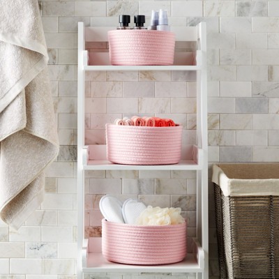 Elegant Pink Cotton Rope Woven Storage Basket Trio