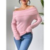 Womens Off Shoulder Knit Sweater Fitted Long Sleeve Elegant Pullover Sweater Tops - 2 of 3