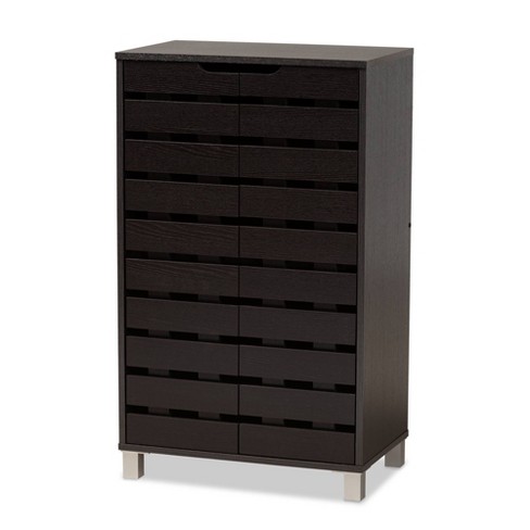 Wayne Farmhouse Wood 2 Doors Shoe Storage Cabinet Oak Brown - Baxton Studio  : Target