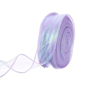Unique Bargains Gift Wrapping Wide Sheer Wired Pastel Shimmer Iridescent Chiffon Ribbons 1 Pc - 1 of 4