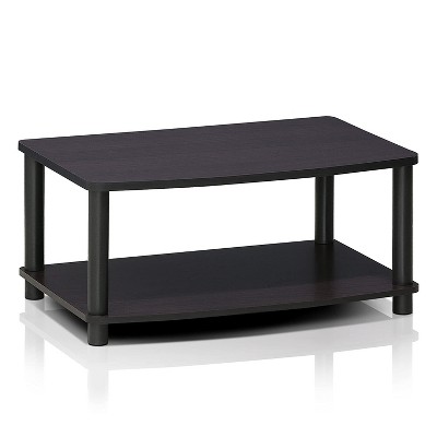 Dark Walnut 2-Tier Rectangular TV Stand with PVC Poles