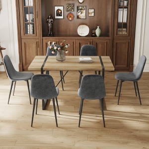 NicBex Dining Table Set for 6 Modern Medieval Style Dining Table Set Rustic Industrial Wood Color MDF dining table for Dining Room, Cream - 1 of 4