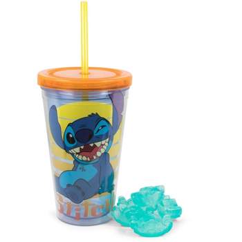 Lilo and Stitch Thirsty Varsity 32oz Plastic Tumbler with Lid Straw, Blue