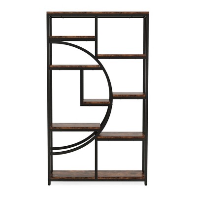 Lirago Freestanding Bookcase - 9-Tier Open Shelf Etagere with Metal Frame & Woodgrain Shelves Rustic Brown & Black