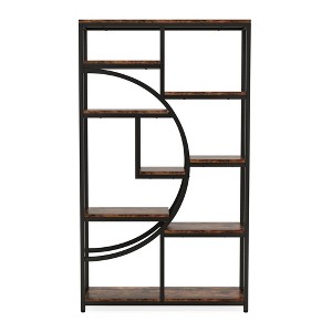 Lirago Freestanding Bookcase - 9-Tier Open Shelf Etagere with Metal Frame & Woodgrain Shelves Rustic Brown & Black - 1 of 4