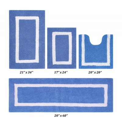 Hotel 4 PC Bath Rug 100% Premium Cotton Tufted Weave Two Tone Reversible Bathroom Rug, Super Soft Absorbent, Machine Washable Bath Mat