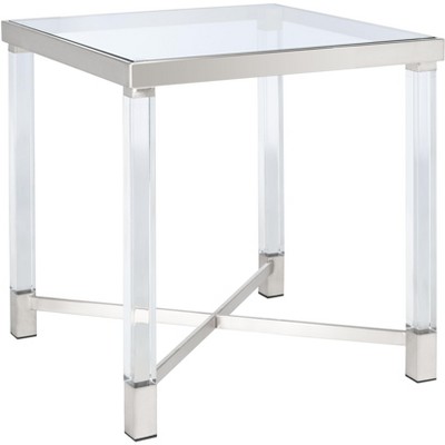 Shawna 28'' Silver Acrylic Square End Table with Glass Top