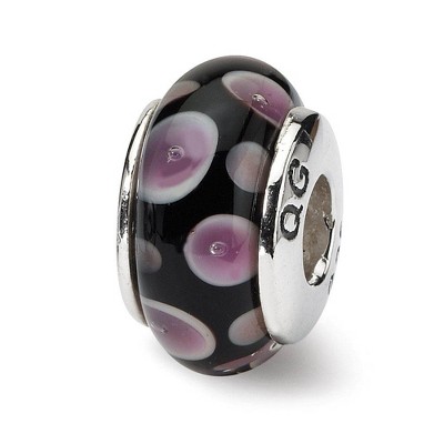 Black Bow Jewelry Black & Purple Dotted Glass Sterling Silver Bead Charm