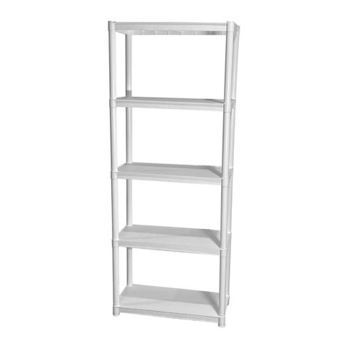 (White) 5 Tier Metal Folding Storage Shelf With Wheels