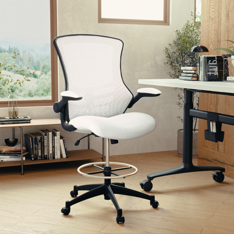 Flash Furniture Mid-Back Mesh Ergonomic Drafting Chair with Adjustable Foot Ring and Flip-Up Arms, 3 of 18