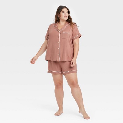 Women's Beautifully Soft Short Sleeve Notch Collar Top And Shorts Pajama Set  - Stars Above™ Rose Pink/striped Xs : Target