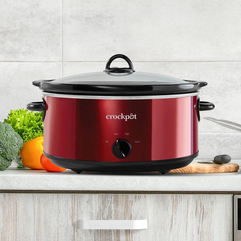 Crock-Pot Large 7 Quart Capacity Versatile Electric Food Slow Cooker Home Cooking Kitchen Appliance with Removable Ceramic Bowl, Red, 5 of 7