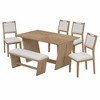 CAVINAS Dining Table Set for 6 Retro Table Set with Stable Trapezoidal Table Base 4 Chairs and Bench for Kitchen - 2 of 4