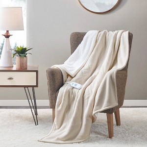ETL certified 100% polyester Electric Blanket Solid Fleece to Faux-Shearling Heated Blanket - 1 of 4