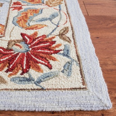 Aurora Light Blue Floral Hand-Knotted Wool Reversible Area Rug - 30"x18"