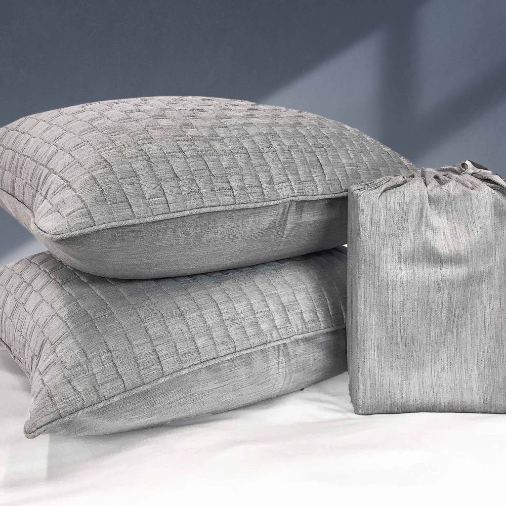 Photos - Bed Linen 2pc Standard Melange Viscose from Bamboo Cotton Quilted Shams Silver - BedVoyage