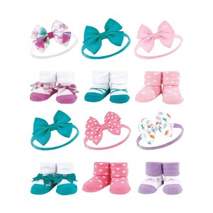 Hudson Baby Infant Girl 12Pc Headband and Socks Giftset, Tie-Dye Dinosaurs, One Size - 1 of 3