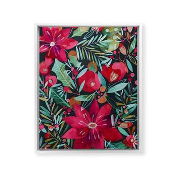 CayenaBlanca Watercolour Christmas Flowers Framed Art Canvas - Society6