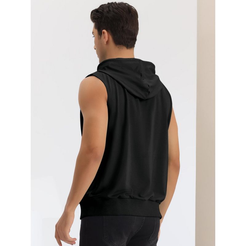 Lars Amadeus Men's Sleeveless Zipper Drawstring Hooded Sweatshirt Vest, 3 of 7