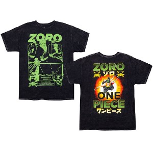 Men's One Piece Anime Zoro Green Panels Graphic T-Shirt Officially Licensed - 1 of 4