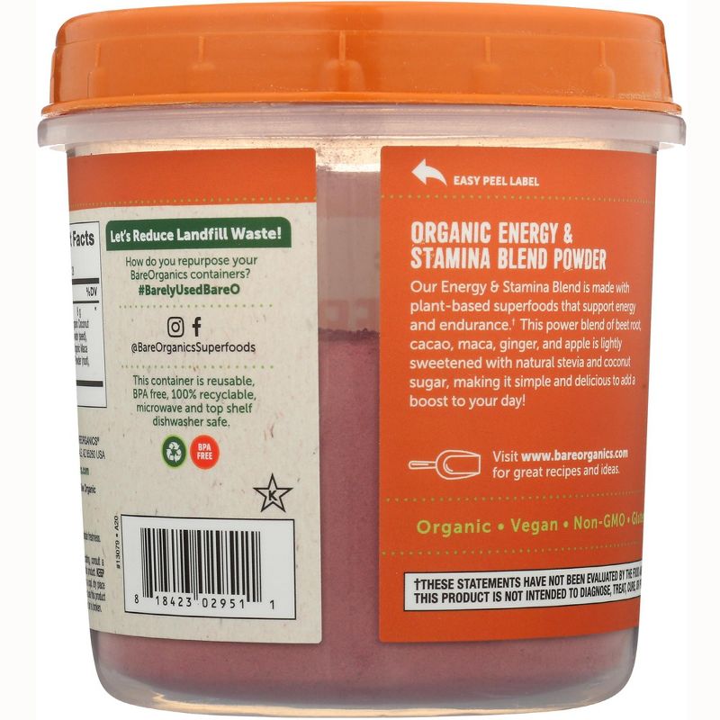 BareOrganics Herbal Supplements Raw Organic Energy & Stamina Blend Powder - 8 OZ, 3 of 5