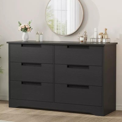 Modern 6-Drawer Dresser - Double Wide w/ Embedded Handles for Bedroom & Nursery