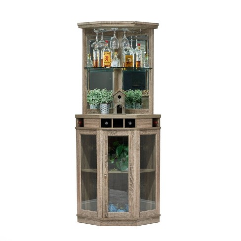 Southern enterprises hentz rotating deals corner bar cabinet brown