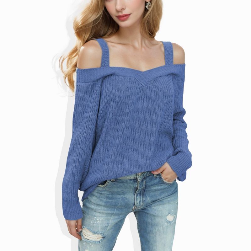 Anna-Kaci Women's Long Sleeve Cold Shoulder Knit Pullover Sweater, 1 of 7