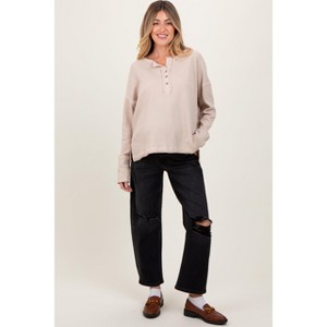 Pinkblush Black Distressed Open Knee Cropped Maternity Barrel Jeans - 1 of 4