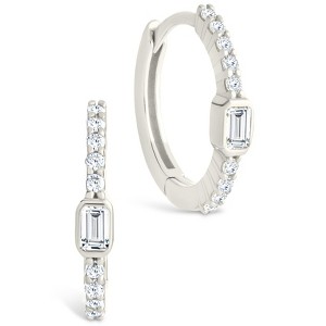 SHINE by Sterling Forever Sterling Silver Emerald Cut Bezel Set Huggie Hoop Earrings - 1 of 4