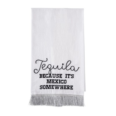 Totalee Gift Tequila Silver Fringe Tea Towel Cotton White