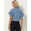 Allegra K Women's Denim Ruffled Short Sleeve Lightweight Peplum Hem Jean Shirt - 3 of 4