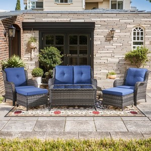 Gymojoy 6 Piece Outdoor Wicker Loveseat Sofa with Patio Chairs with Coffee Table and Ottoman Sets - 1 of 4