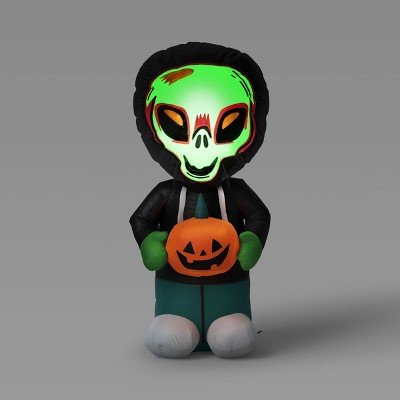 3.5' Airblown Green Alien Kid with Jack O'Lantern Halloween Inflatable Decoration - Hyde and EEK! Boutique™