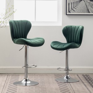 Velvet Upholstered Adjustable Swivel Barstools Set of 2 with Footrest and Chrome Finish for Kitchen or Home Bar - 1 of 4