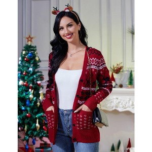WhizMax Women's Ugly Christmas Cardigans Button Down Open Front Knit Pullover Holiday Vacation Long Sleeve Cardigan Sweaters - 1 of 4