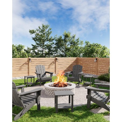 Folding Adirondack Chairs Set of 4 with 2 Side Table,HDPE Plastic Outdoor Chairs, Wood Texture,380Lbs & Weather Resistant for Fire Deck,Patio