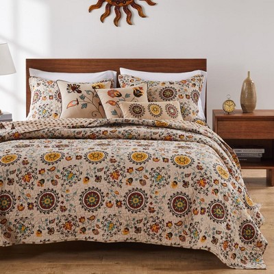 Full Red Cotton Reversible Quilt Set with Decorative Pillows