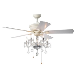 52"x52"x24" 5-Light Havorand Ceiling Fan White - Warehouse Of Tiffany: Elegant Teardrop Crystal, Reversible Motor - 1 of 4