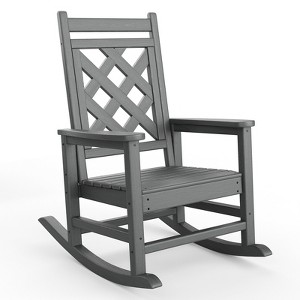 Outdoor Adirondack Rocking Chair - All-Weather HDPE Porch Rocker with High Back, Outdoor Fire Pit Chair for Garden, Lawn, Yard, Patio, Backyard - 1 of 4