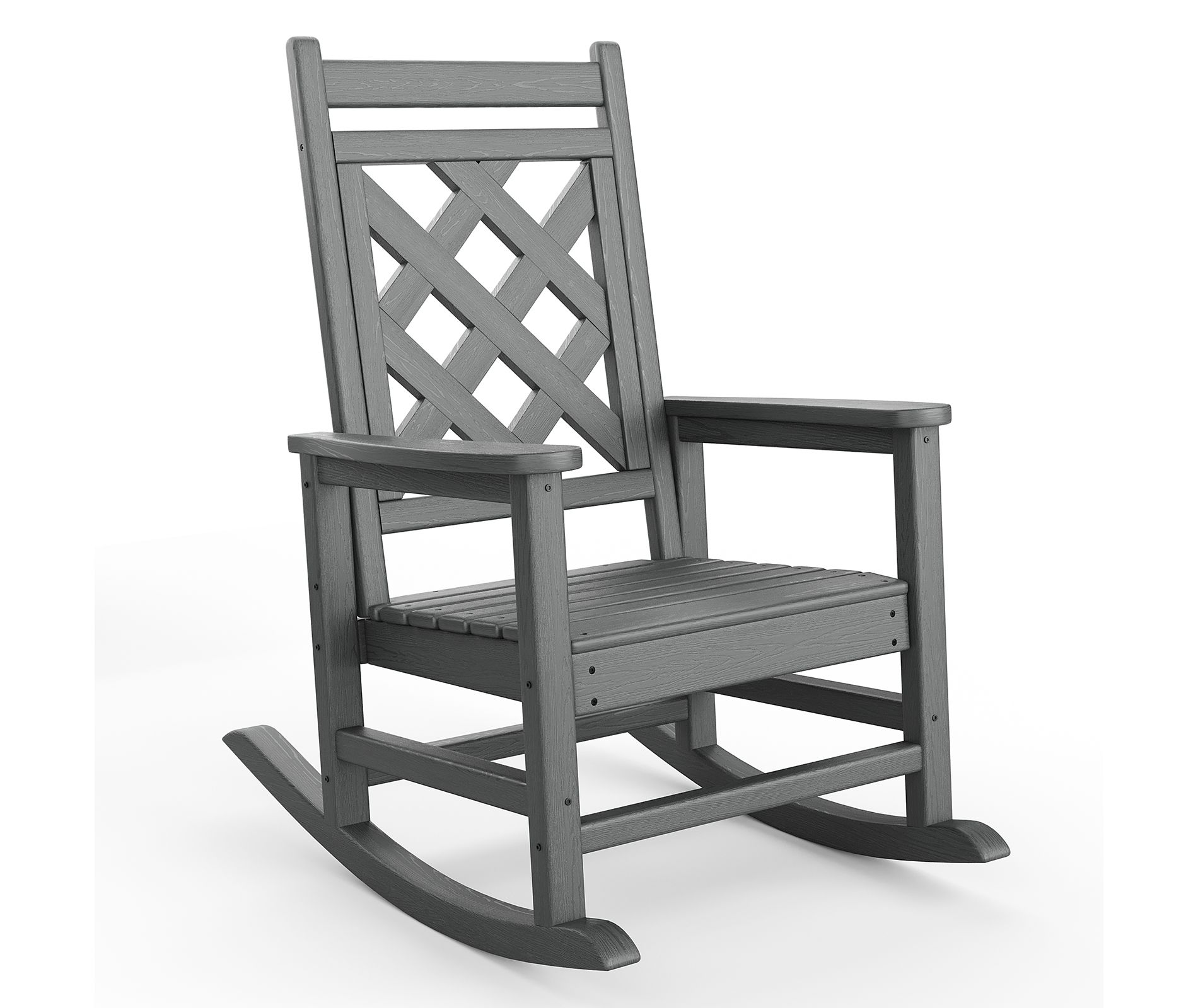 Outdoor Rocking Chair, HDPE Weather Resistant Patio Rocking Chair Porch Rocker with Wood Texture & 380Lbs Support for Deck, Pool, Backyard, Gray