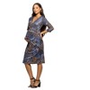 24seven Comfort Apparel Maternity Three Quarter Sleeve Faux Wrap Dress in Blue Animal Print - 2 of 3
