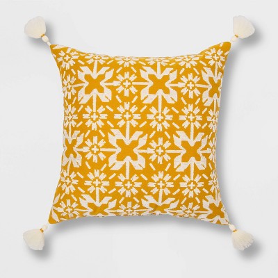 Embroidered Throw Pillow Yellow Square - Threshold™