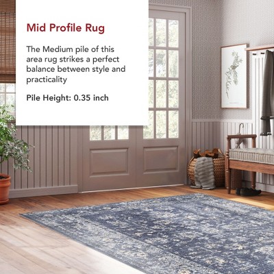Reversible Vintage Florid Blue Synthetic 9' x 12' Area Rug